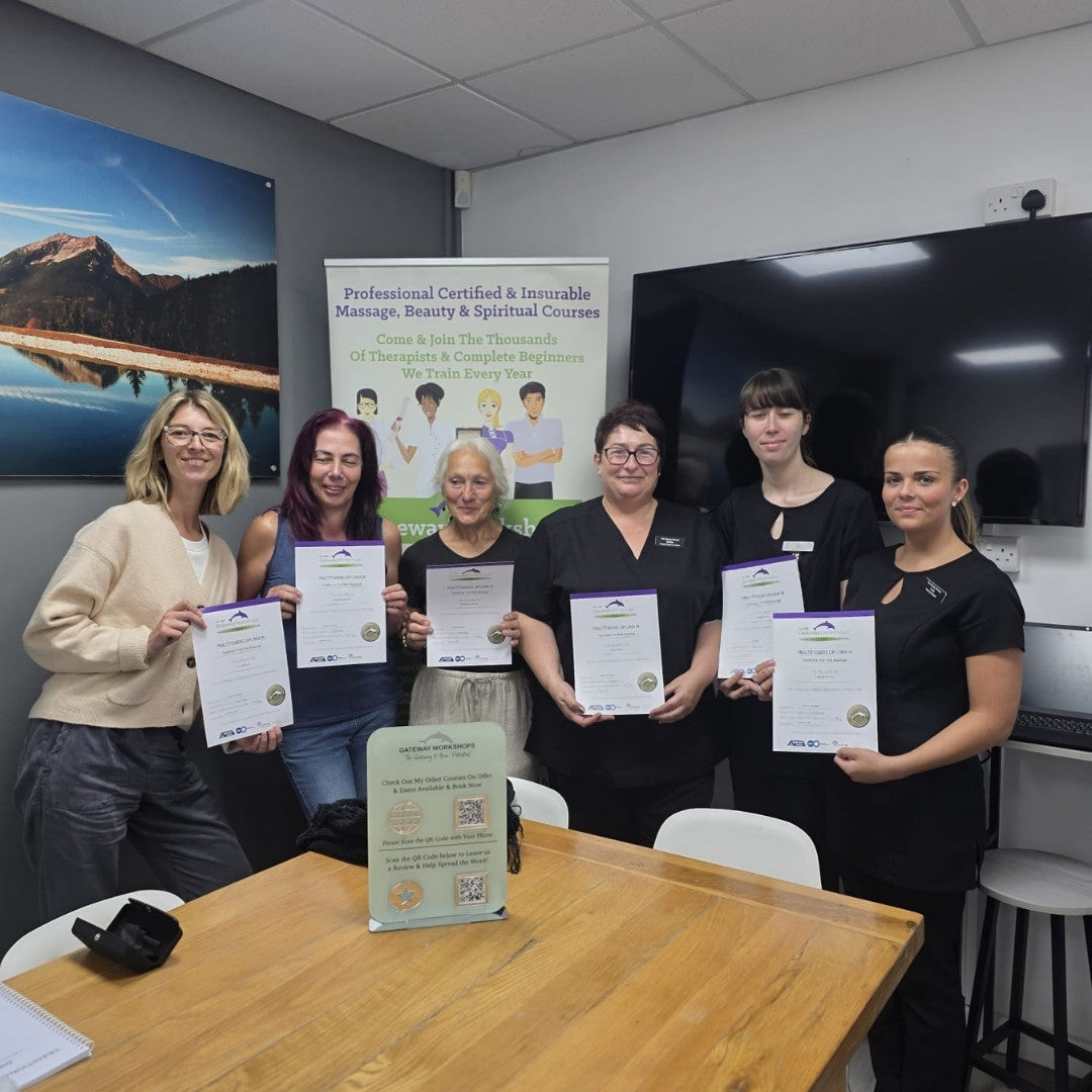 Gateway Workshops students practicing facial techniques during accredited beauty training in the UK